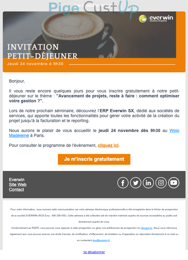 Exemple de Type de media  e-mailing - Everwin - Marketing relationnel - Evénement