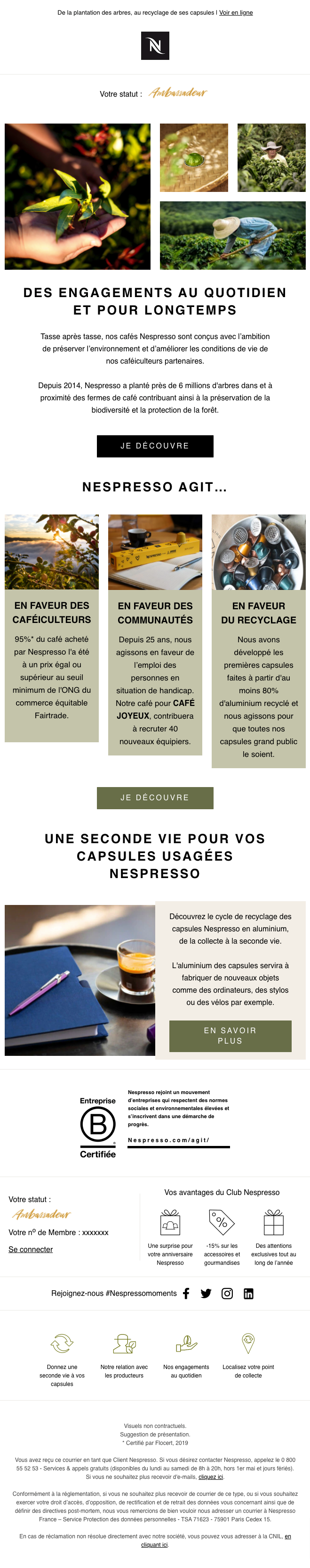 Exemple de Type de media  e-mailing - Nespresso - Marketing marque - Institutionnel - Nom de marque - Marketing relationnel - Newsletter