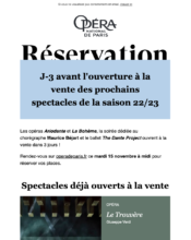 e-mailing - Marketing marque - Communication Produits - Nouveaux produits - Communication Services - Nouveaux Services - Marketing relationnel - Newsletter - Opéra de Paris - 11/2022