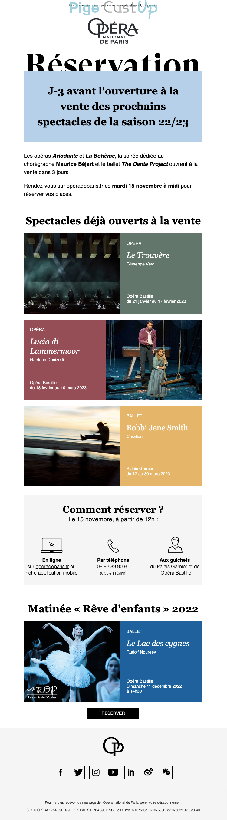 Exemple de Type de media  e-mailing - Opéra de Paris - Marketing marque - Communication Produits - Nouveaux produits - Communication Services - Nouveaux Services - Marketing relationnel - Newsletter