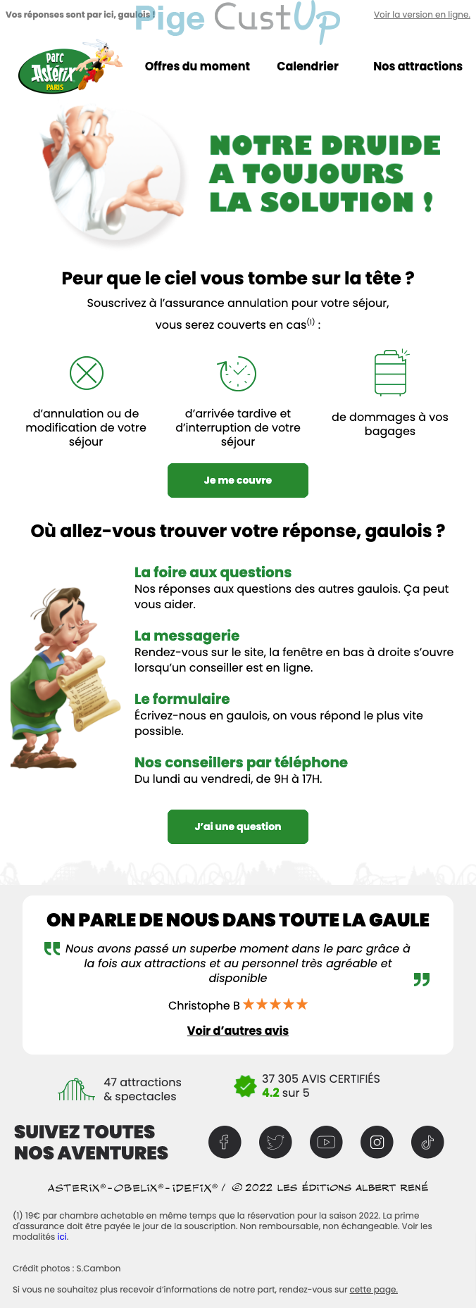 Exemple de Type de media  e-mailing - Parc Astérix - Marketing relationnel - Newsletter