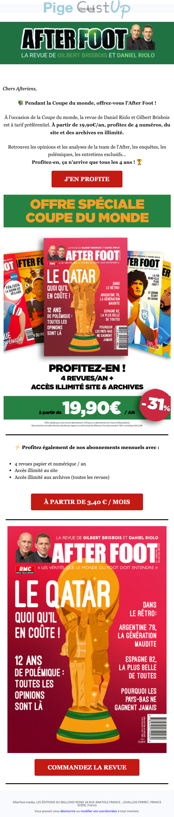 Exemple de Type de media  e-mailing - After Foot - Marketing Acquisition - Acquisition abonnements