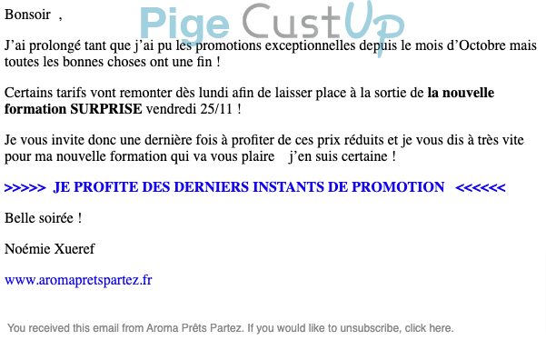 Exemple de Type de media  e-mailing - Aroma Prêts Partez - Marketing Acquisition - Derniers jours