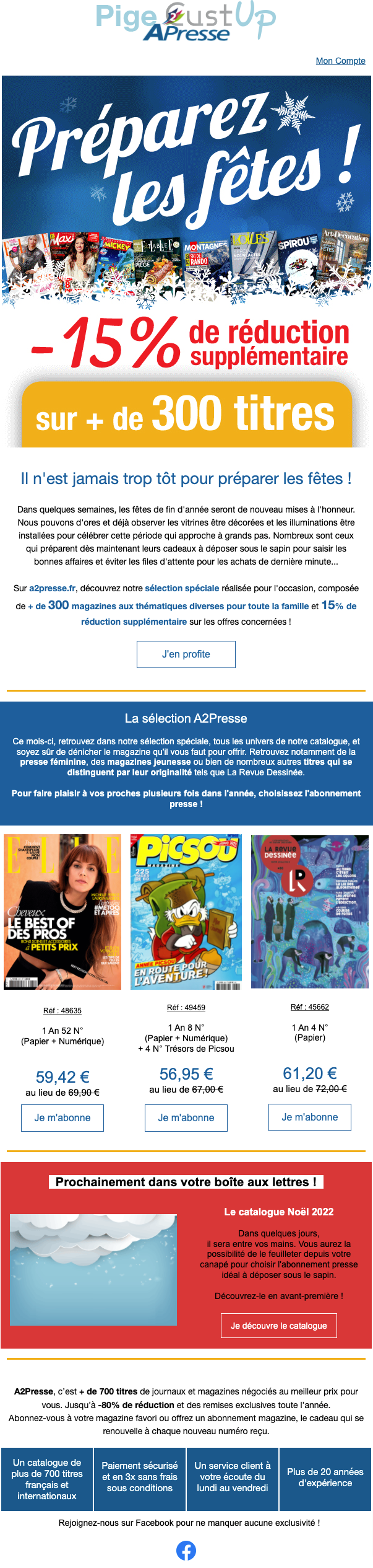 Exemple de Type de media  e-mailing - A2presse - Marketing relationnel - Calendaire (Noël, St valentin, Vœux, …)