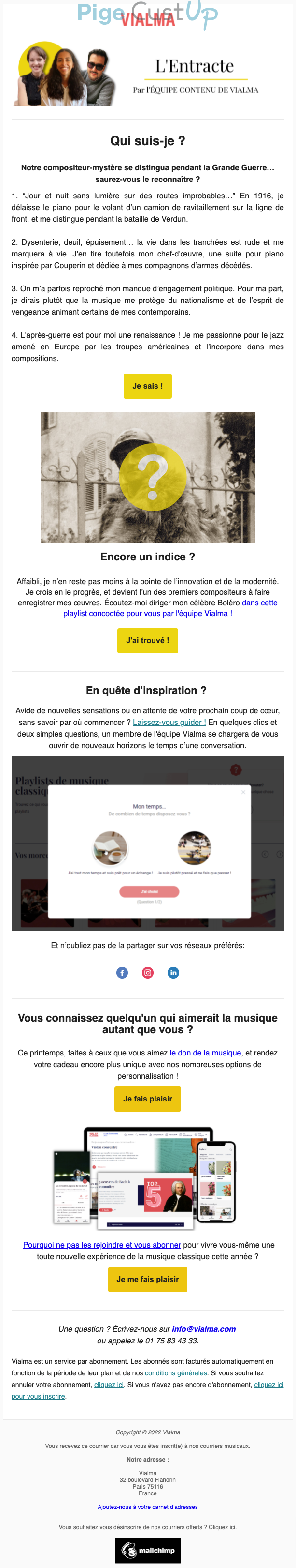 Exemple de Type de media  e-mailing - Vialma - Marketing relationnel - Newsletter