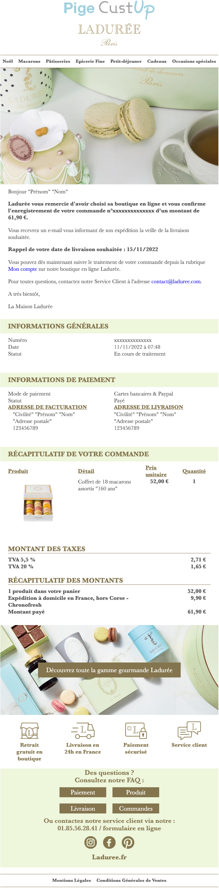 Exemple de Type de media  e-mailing - Ladurée - Transactionnels - Confirmation de commande