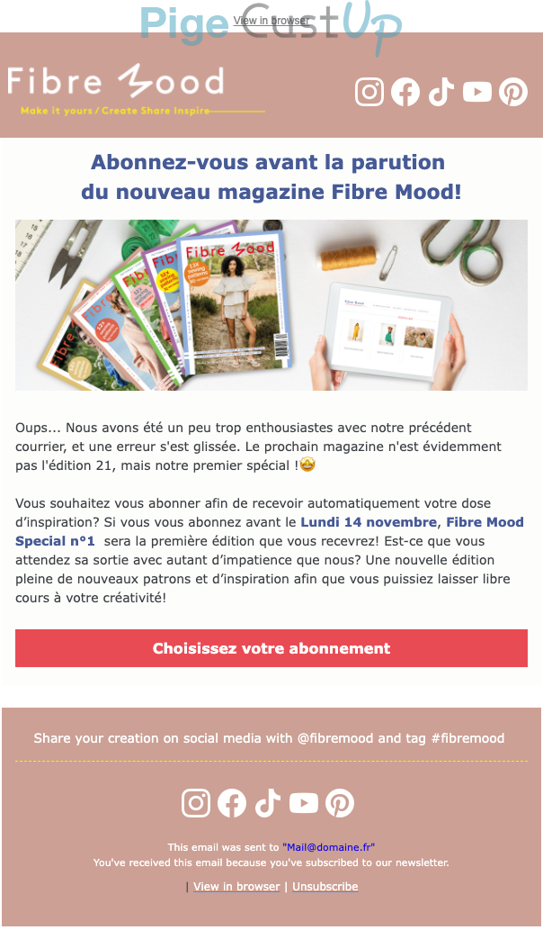 Exemple de Type de media  e-mailing - Fibre Mood - Marketing Acquisition - Acquisition abonnements