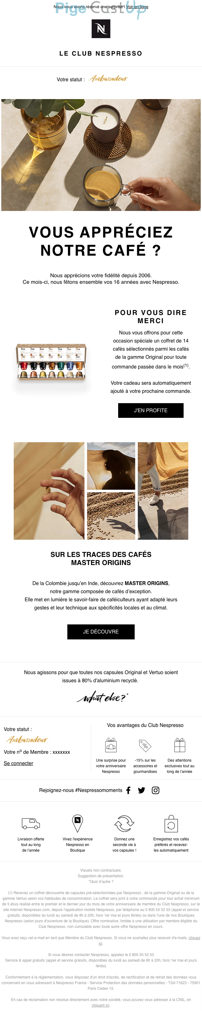 Exemple de Type de media  e-mailing - Nespresso - Marketing relationnel - Anniversaire achat