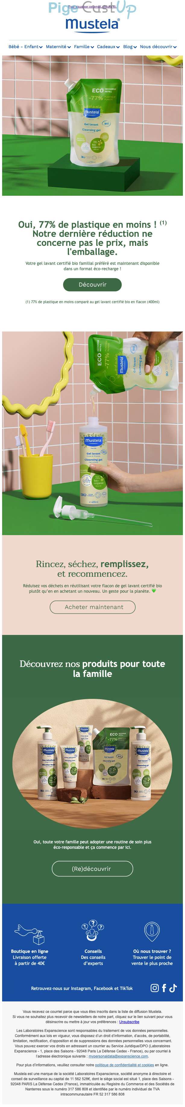 Exemple de Type de media  e-mailing - Mustela - Marketing marque - Communication Produits - Nouveaux produits - Nom de marque