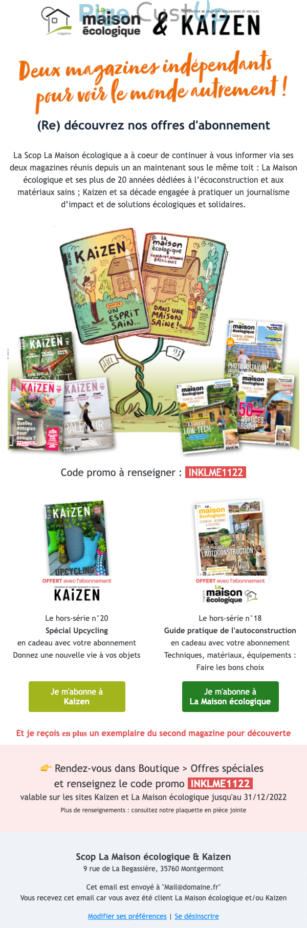 Exemple de Type de media  e-mailing - Kaizen - Marketing Acquisition - Acquisition abonnements