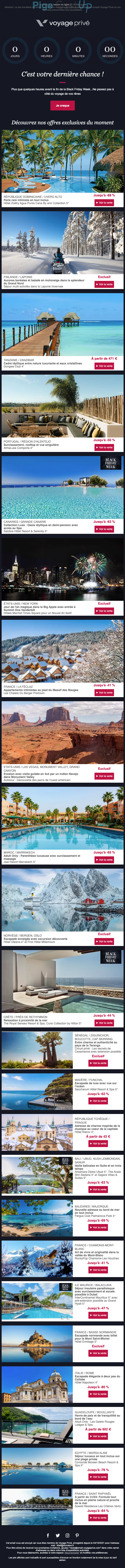 Exemple de Type de media  e-mailing - Voyage privé - Marketing Acquisition - Derniers jours