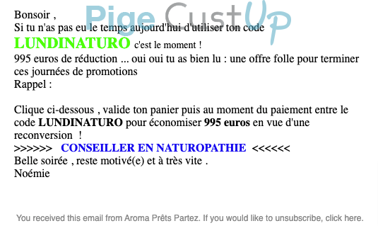 Exemple de Type de media  e-mailing - Aroma Prêts Partez - Marketing Acquisition - Derniers jours