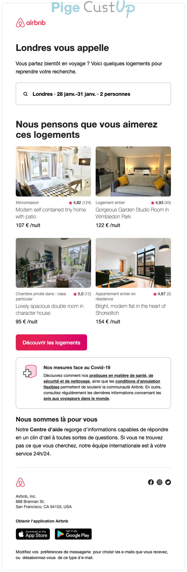 Exemple de Type de media  e-mailing - Airbnb - Marketing marque - Communication Services - Nouveaux Services - Marketing Acquisition - Panier abandonné