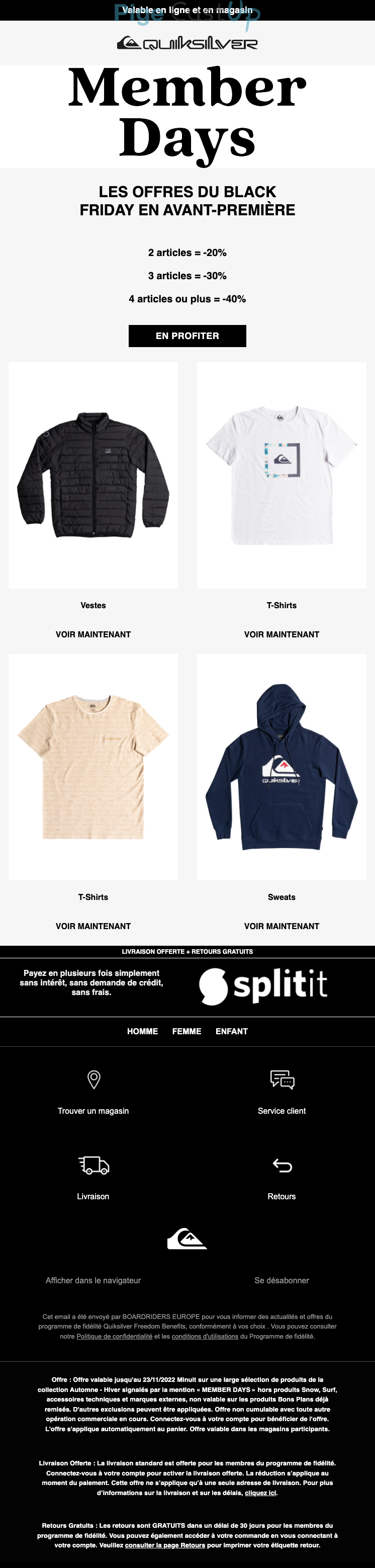 Exemple de Type de media  e-mailing - Quicksilver - Marketing Acquisition - Derniers jours - Promotion à l'occasion d'un événement