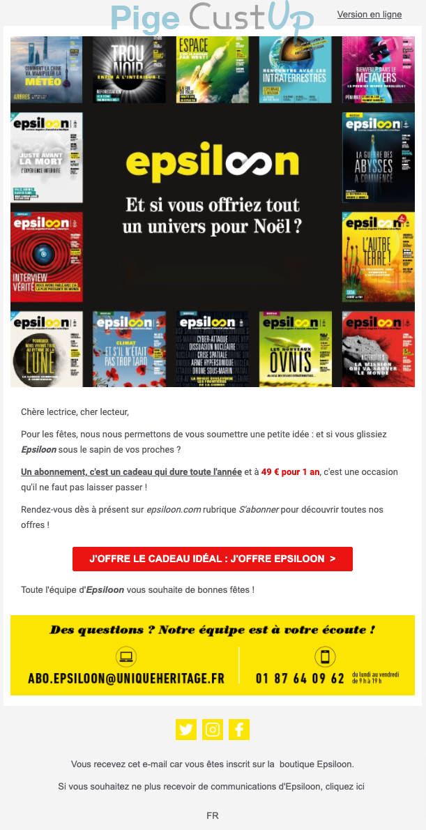 Exemple de Type de media  e-mailing - Epsiloon - Marketing relationnel - Calendaire (Noël, St valentin, Vœux, …)