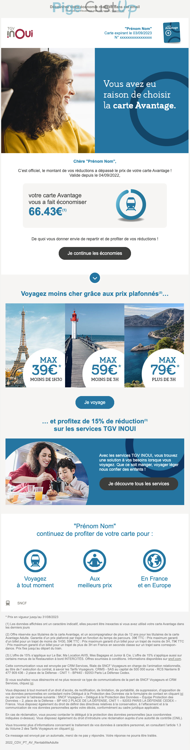 Exemple de Type de media  e-mailing - SNCF - Marketing fidélisation - Animation / Vie du Programme de Fidélité - Points et statut