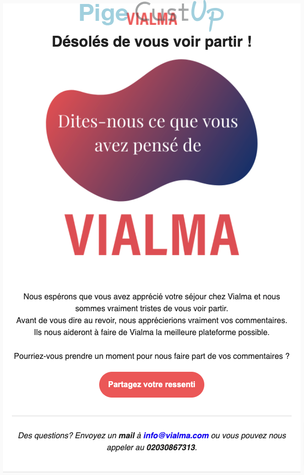 Exemple de Type de media  e-mailing - Vialma - Transactionnels - Confirmation résiliation abonnement