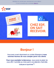 e-mailing - Marketing relationnel - Bienvenue - Welcome - Marketing Acquisition - Gratuit - Cadeau - EDF - 11/2022