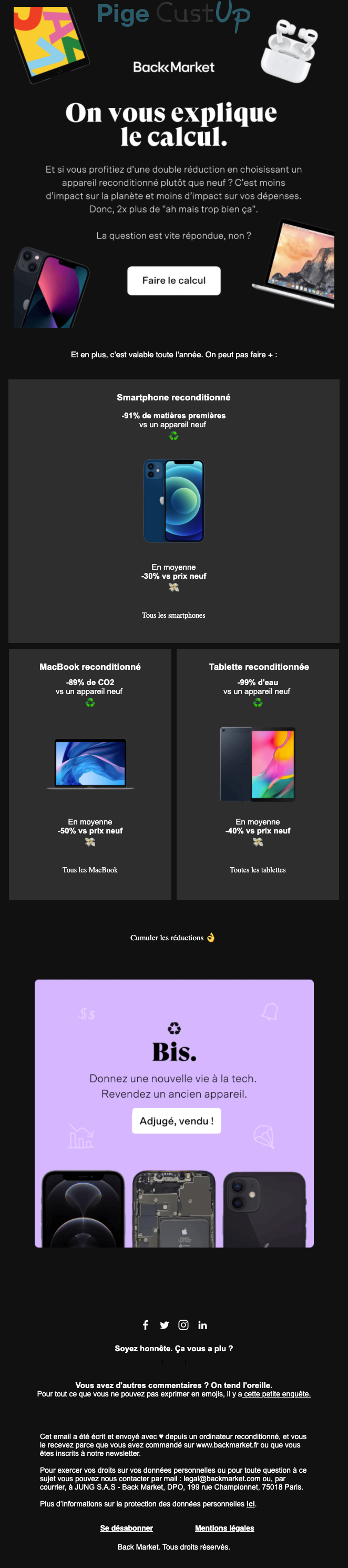 Exemple de Type de media  e-mailing - Back Market - Marketing marque - Communication Produits - Nouveaux produits - Marketing relationnel - Newsletter