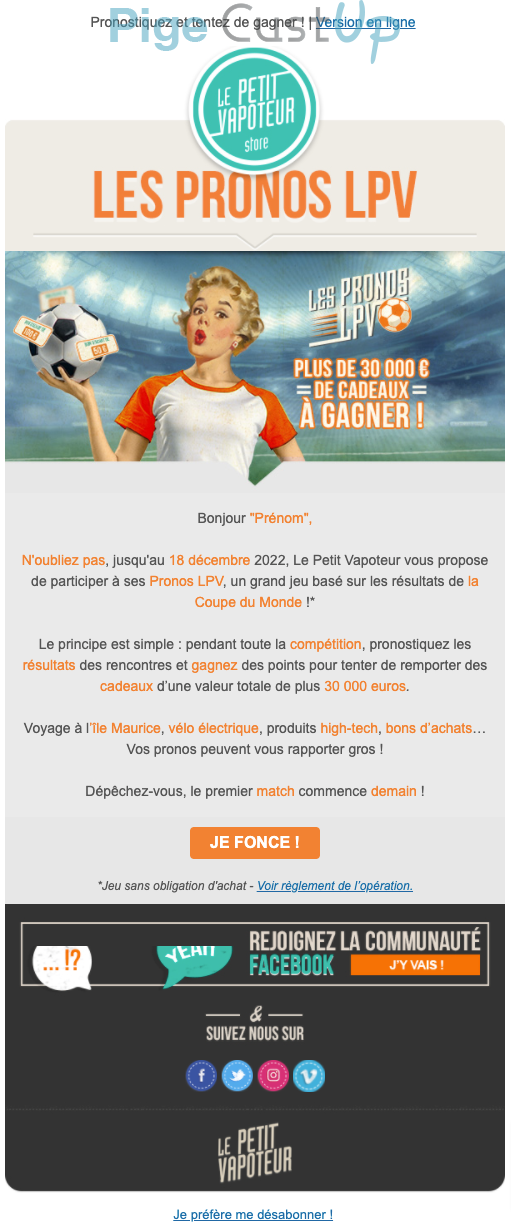 Exemple de Type de media  e-mailing - Le Petit Vapoteur - Marketing Acquisition - Jeu promo