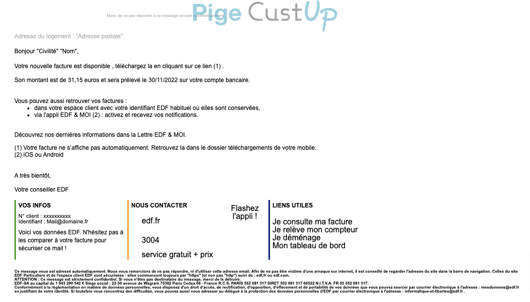 Exemple de Type de media  e-mailing - EDF - Transactionnels - Consultation facture en ligne - Mise à disposition facture