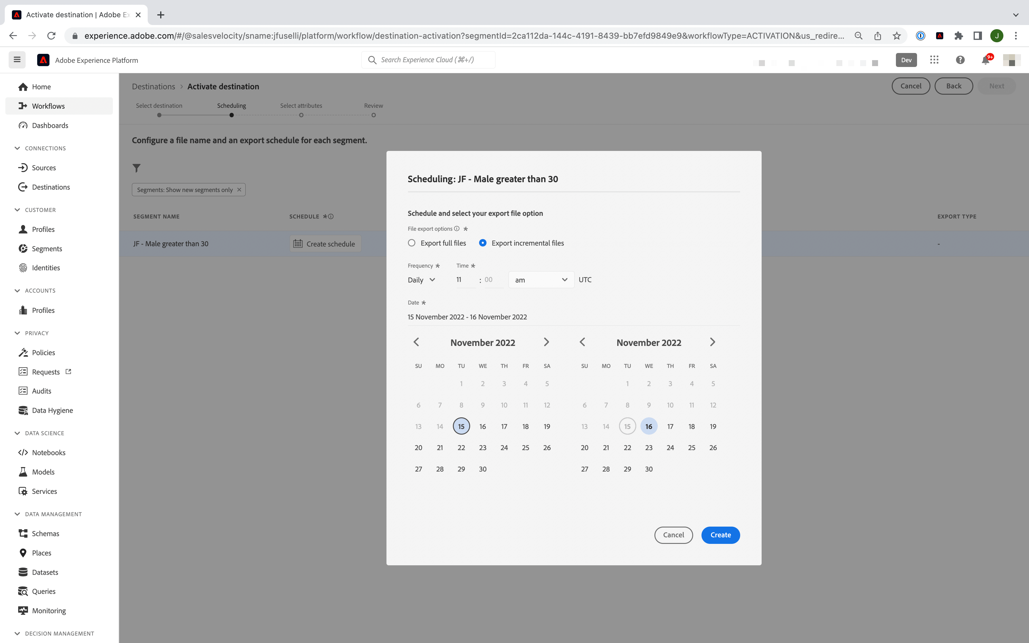 adobe real time cdp parametrage exports