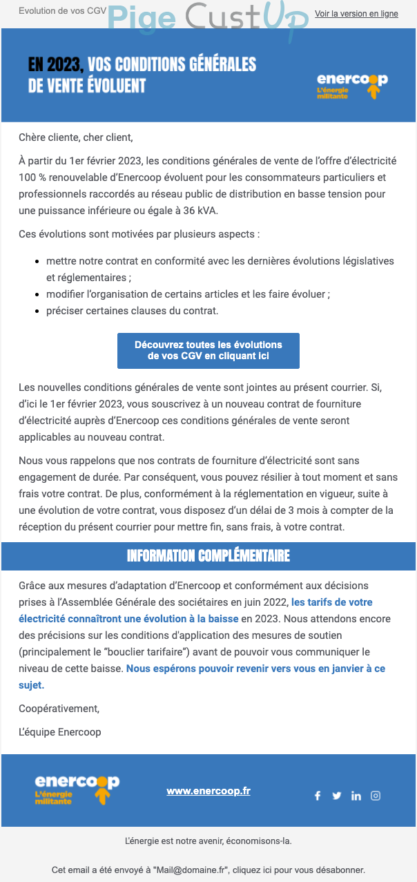 Exemple de Type de media  e-mailing - Enercoop - Service Clients - Modification CGV / CGU