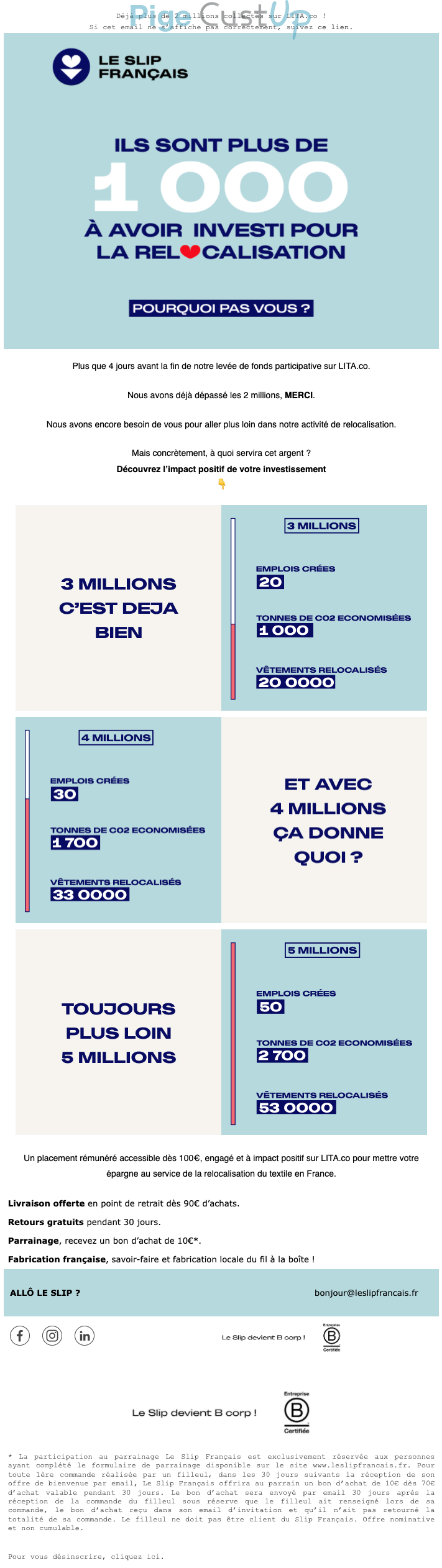 Exemple de Type de media  e-mailing - Le slip français - Marketing marque - Appel à contribution - Marketing Acquisition - Collecte de dons - Derniers jours