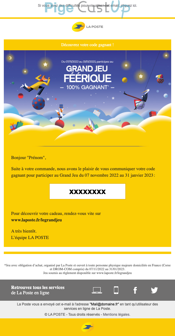 Exemple de Type de media  e-mailing - La Poste - Marketing Acquisition - Jeu promo