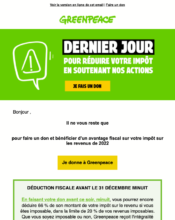 e-mailing - Marketing Acquisition - Collecte de dons - Derniers jours - Greenpeace - 12/2022