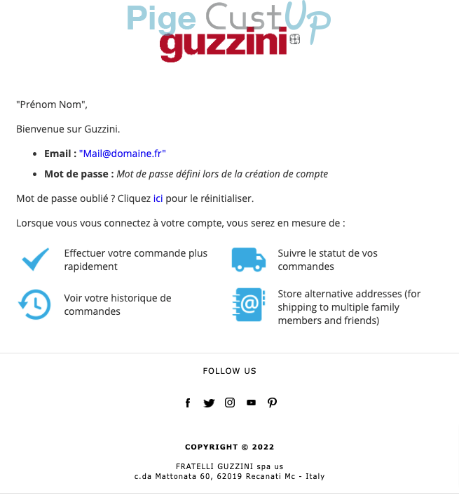 Exemple de Type de media  e-mailing - Guzzini - Marketing relationnel - Bienvenue - Welcome