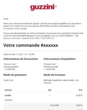 e-mailing - Transactionnels - Confirmation de commande - Guzzini - 12/2022