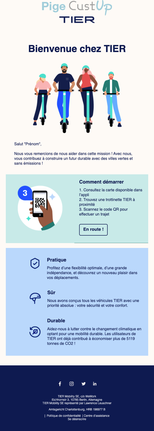 Exemple de Type de media  e-mailing - Tier Mobility - Marketing relationnel - Bienvenue - Welcome