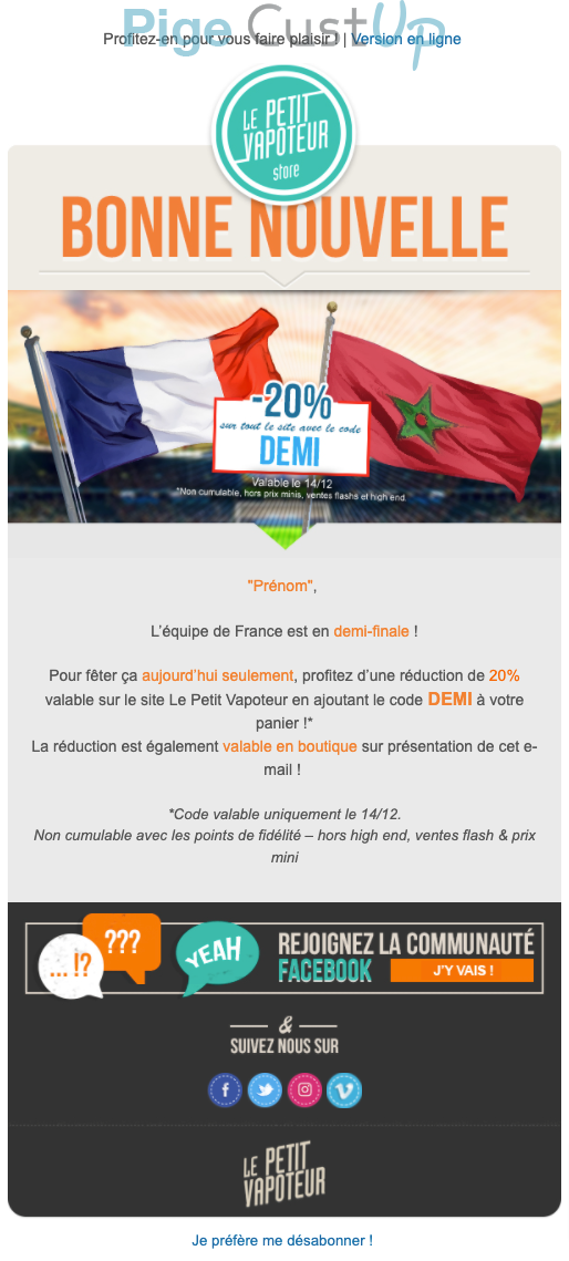 Exemple de Type de media  e-mailing - Le Petit Vapoteur - Marketing relationnel - Evénement