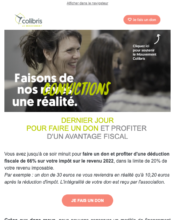 e-mailing - Marketing Acquisition - Collecte de dons - Derniers jours - Colibris - 12/2022