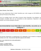 e-mailing - Enquêtes Clients - NPS / Avis clients - SNCF - 12/2022