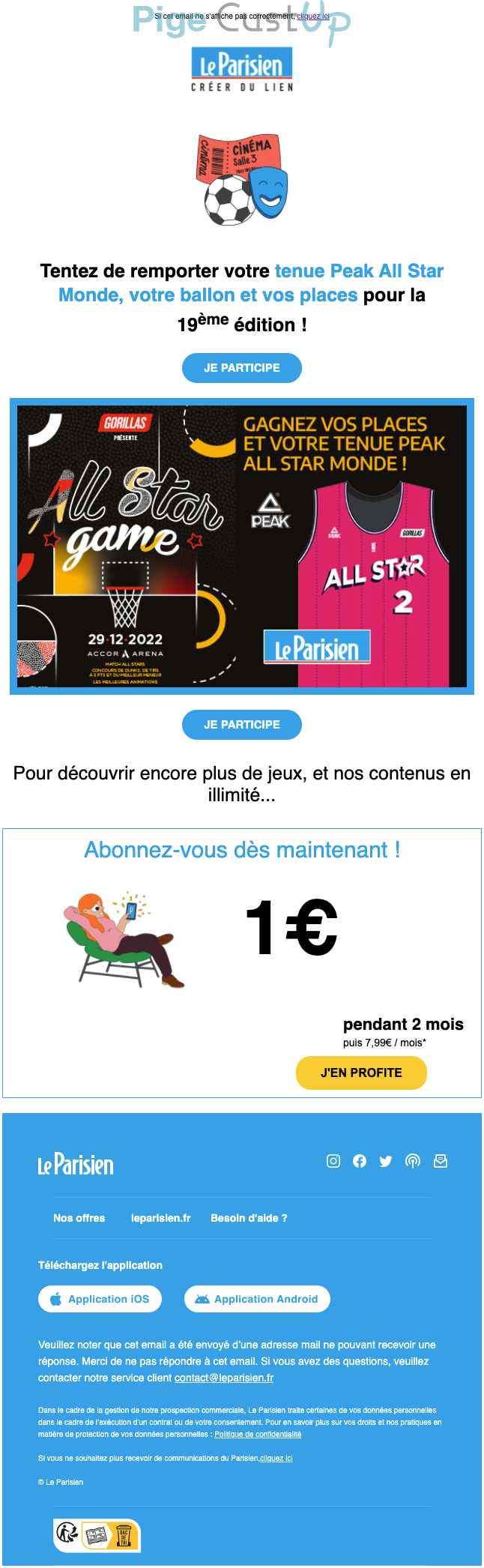 Exemple de Type de media  e-mailing - Le Parisien - Marketing Acquisition - Jeu promo
