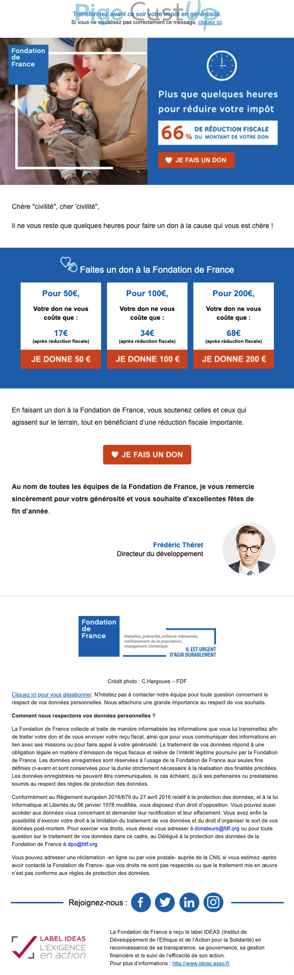Exemple de Type de media  e-mailing - Fondation de France - Marketing Acquisition - Collecte de dons