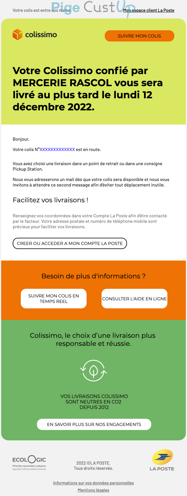 Exemple de Type de media  e-mailing - La Poste - Transactionnels - Suivi de commande Expédition / Livraison