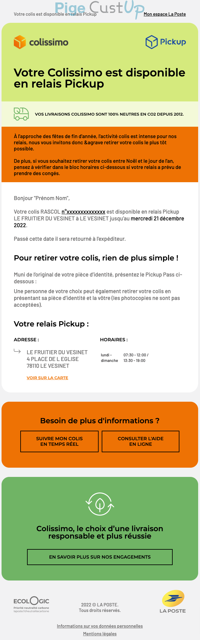 Exemple de Type de media  e-mailing - Colissimo - Transactionnels - Confirmation Livraison