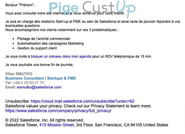 Exemple de Type de media  e-mailing - Salesforce - Service Clients - Rendez-vous