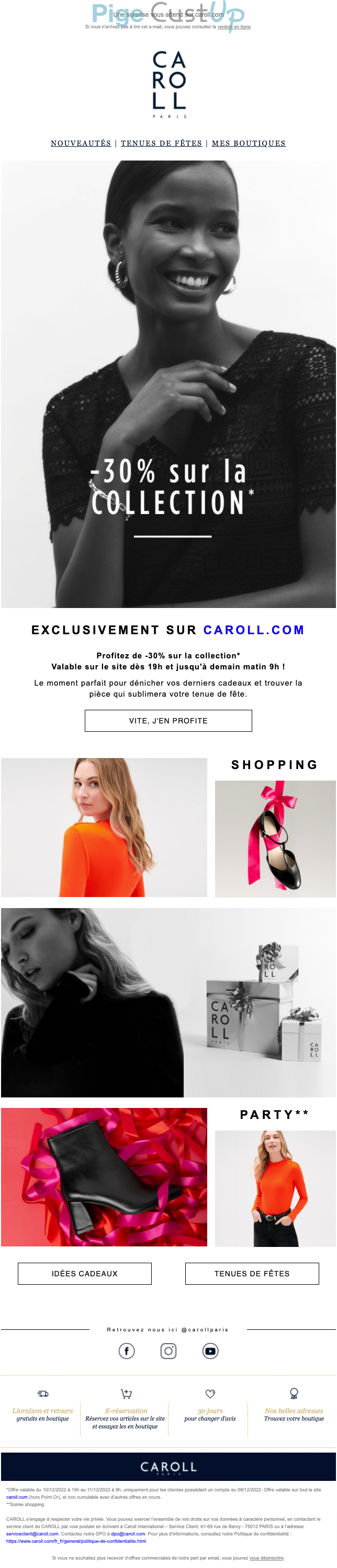 Exemple de Type de media  e-mailing - Caroll - Marketing Acquisition - Ventes flash, soldes, demarque, promo, réduction