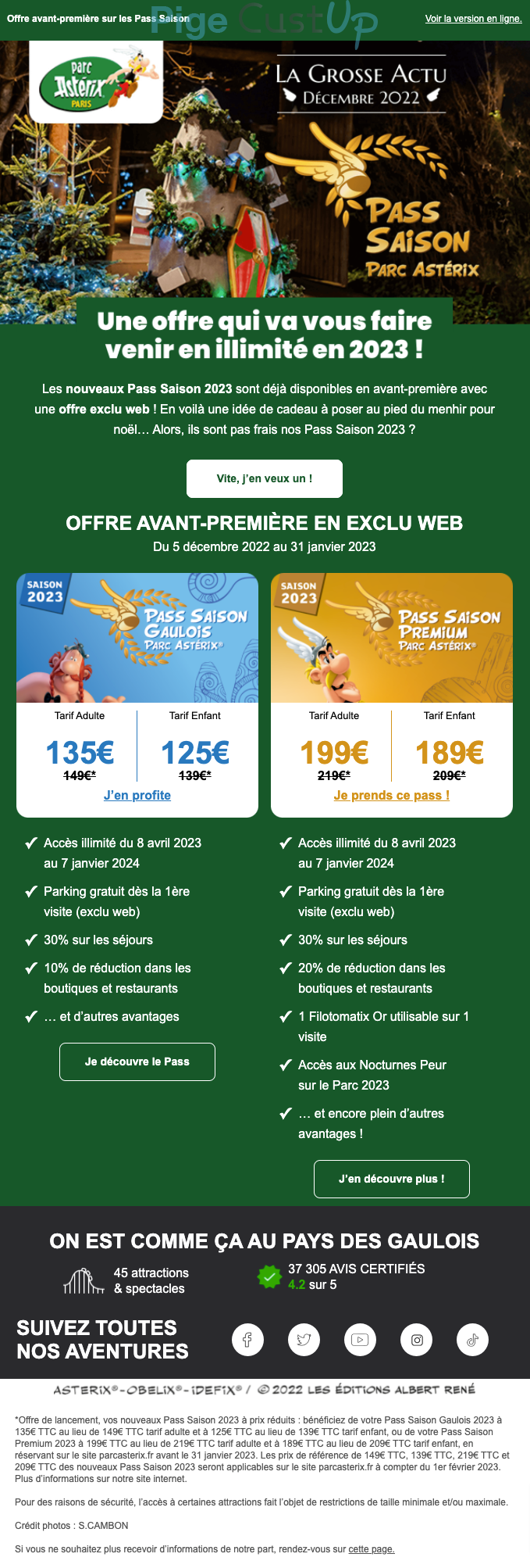 Exemple de Type de media  e-mailing - Parc Astérix - Marketing Acquisition - Acquisition abonnements