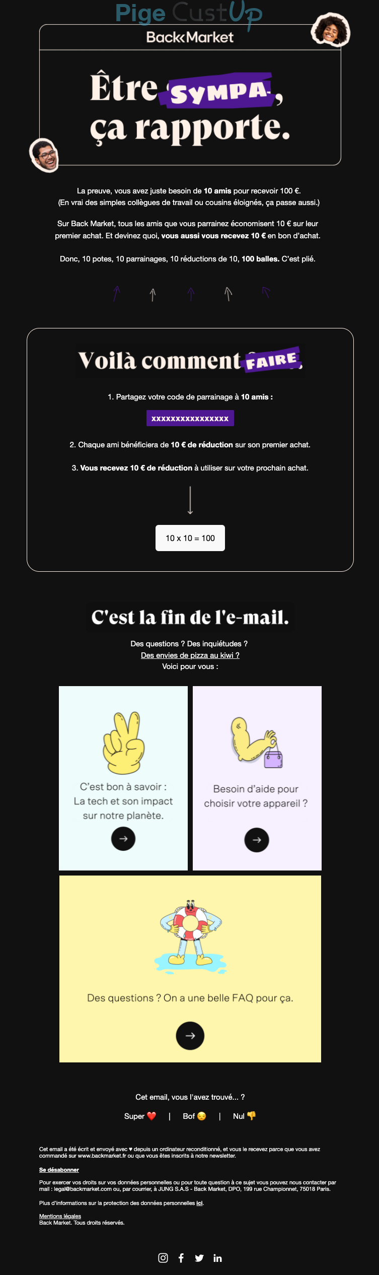 Exemple de Type de media  e-mailing - Back Market - Marketing Acquisition - Parrainage