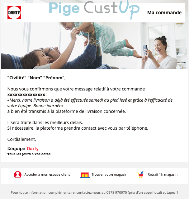 Exemple de Type de media  e-mailing - Darty - Transactionnels - Suivi de commande Expédition / Livraison