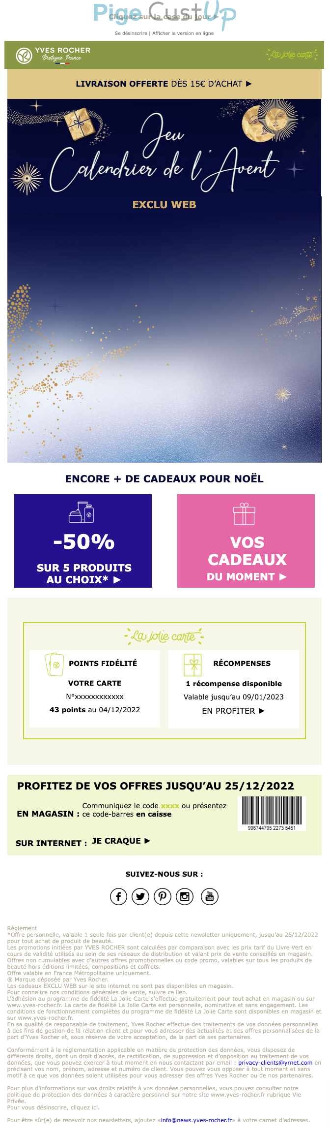 Exemple de Type de media  e-mailing - Yves Rocher - Marketing Acquisition - Jeu promo