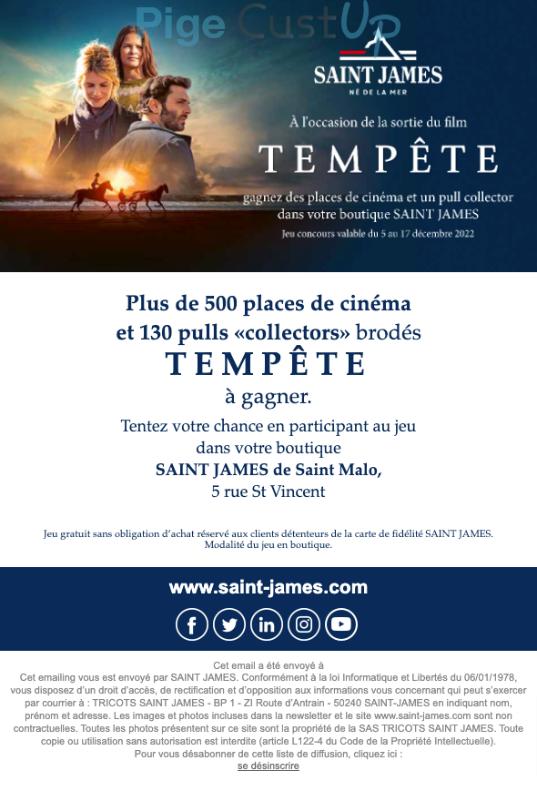 Exemple de Type de media  e-mailing - Saint-James - Marketing Acquisition - Jeu promo