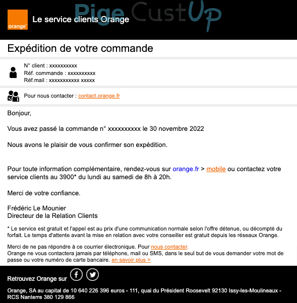 Exemple de Type de media  e-mailing - Orange - Transactionnels - Suivi de commande Expédition / Livraison