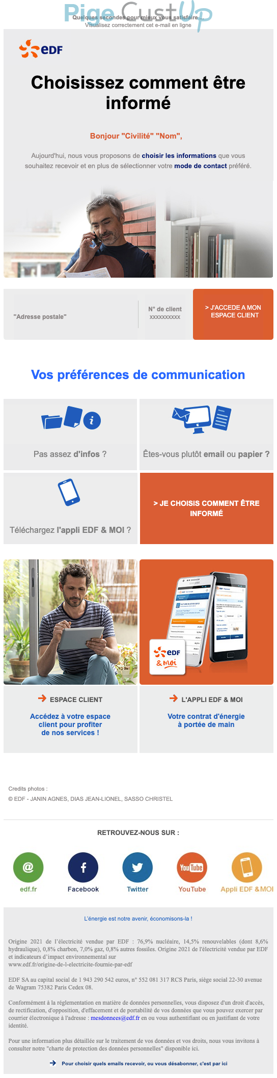 Exemple de Type de media  e-mailing - EDF - Service Clients - Préférences de communication