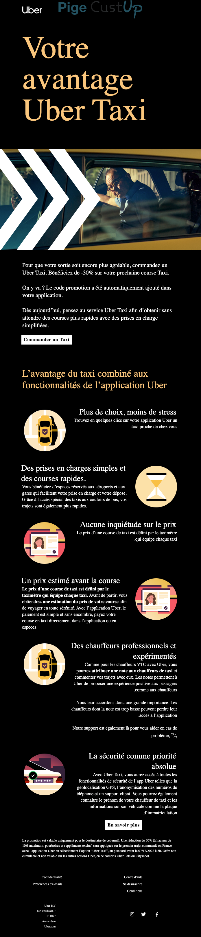 Exemple de Type de media  e-mailing - Uber - Marketing Acquisition - Ventes flash, soldes, demarque, promo, réduction